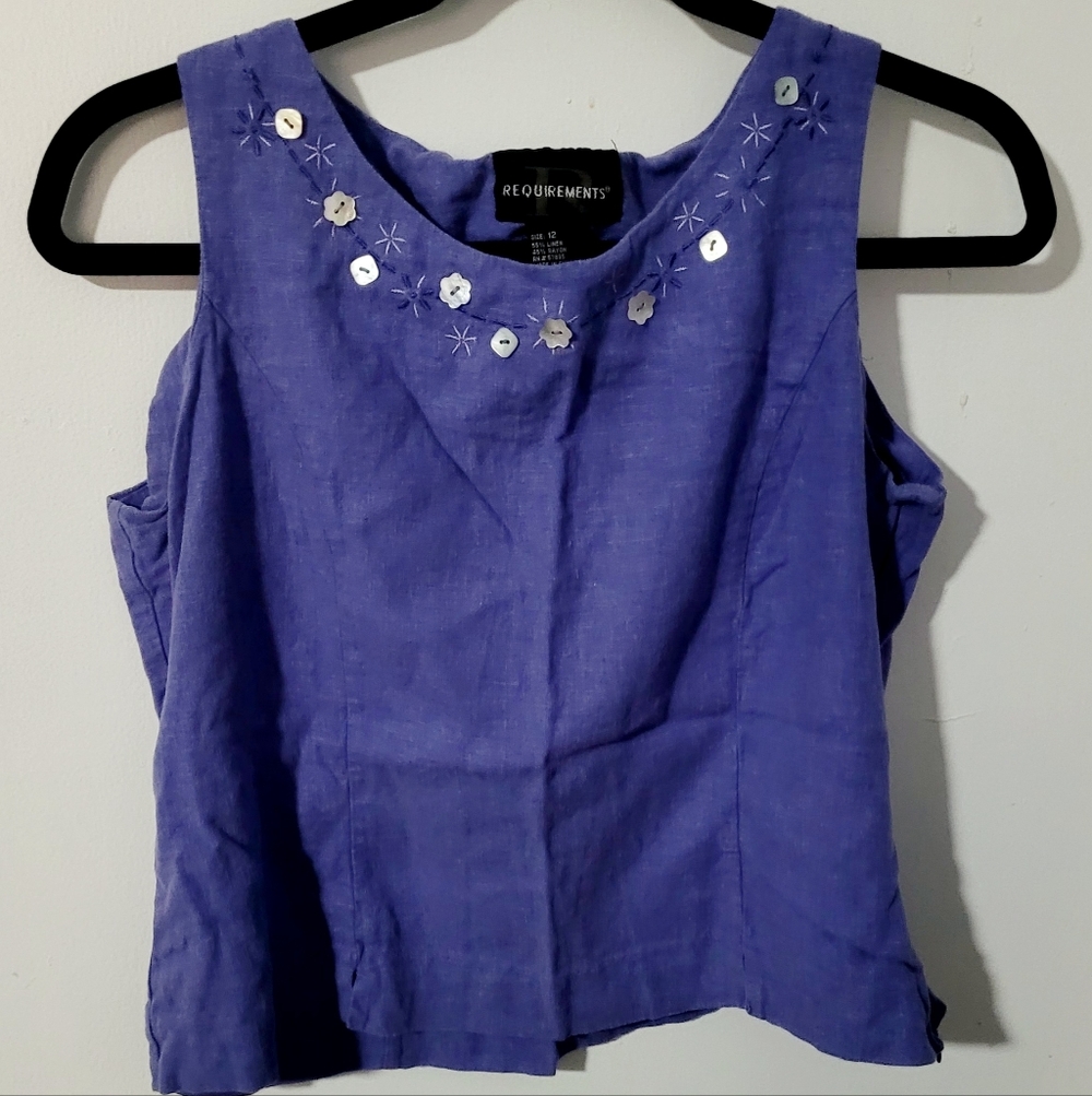 Purple Requirements Sleeveless Blouse Top Sz 12 Linen Blend